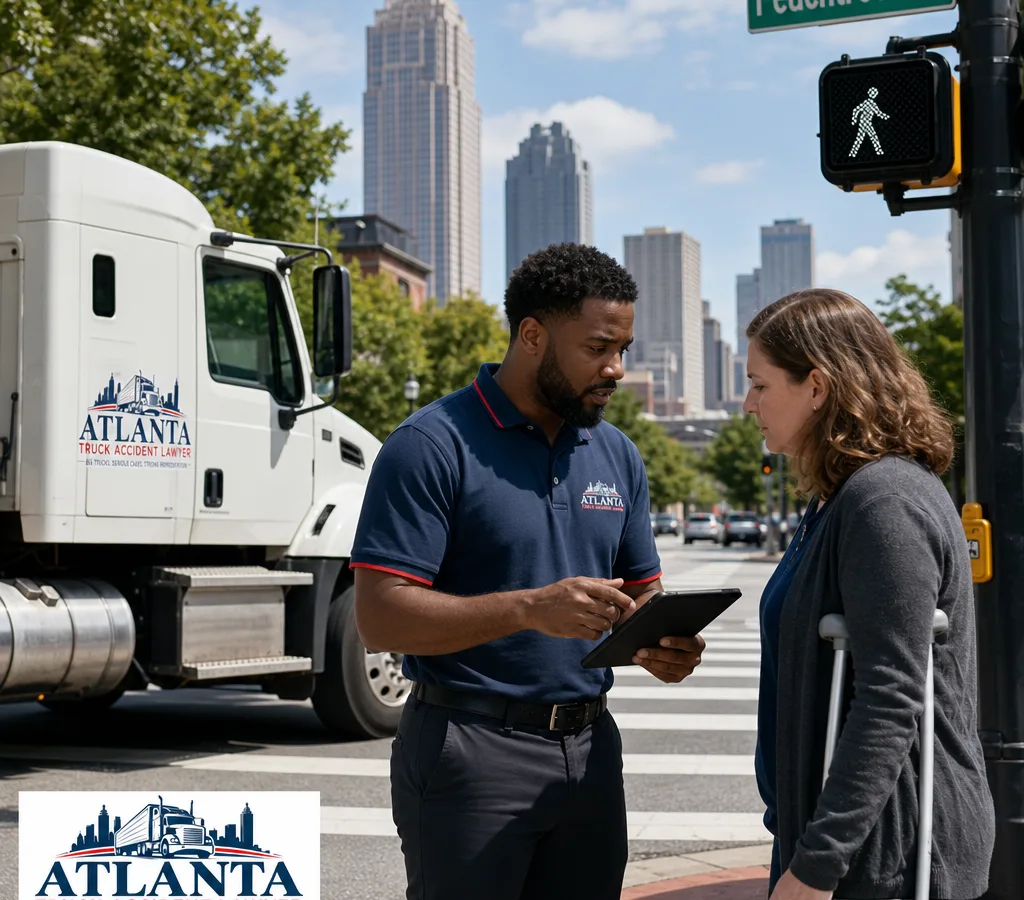 Atlanta crosswalk near a signalized intersection with visible pedestrian markings and signals