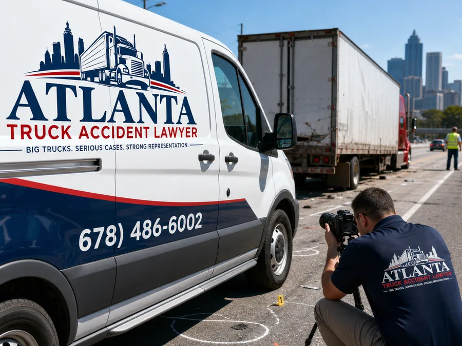 Investigator documenting a commercial truck and roadway collision scene